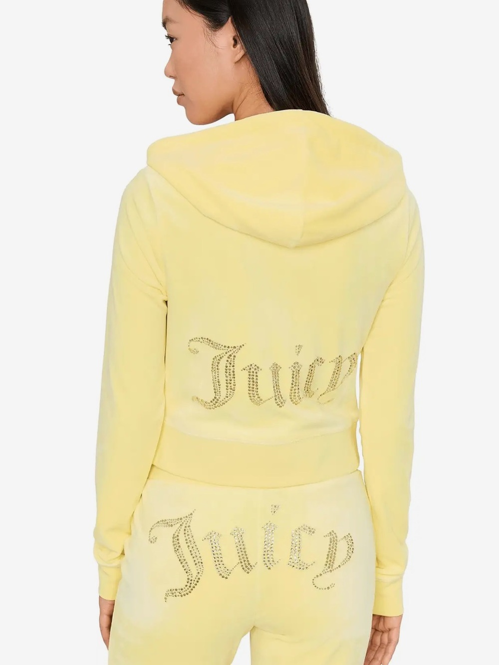 Juicy Couture Women's butter cream Yellow Velour Rhinestone Logo Hoodie
